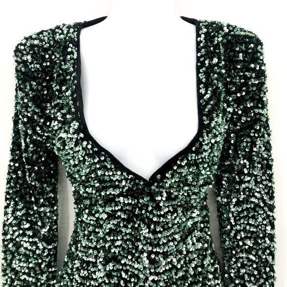 BARDOT Women's Lilia Sequin Mini Dress XS US 2 Vivid Green Long Sleeve NWT - Picture 7 of 13